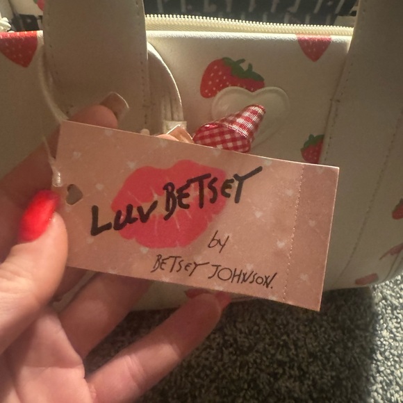 Betsy Johnson White Strawberry Print Women's Bag - Picture 2 of 6